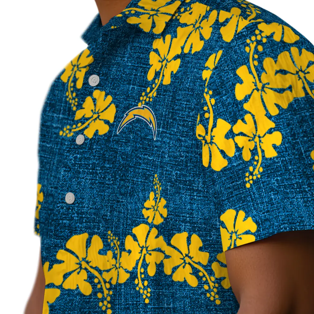 Los Angeles Chargers Hawaiian Shirt - 50th State Flower los angeles chargers hibiscus petals blue hawaiian shirts trendy