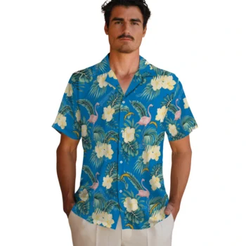 los angeles chargers flamingo palms blue hawaiian shirts fashion forward