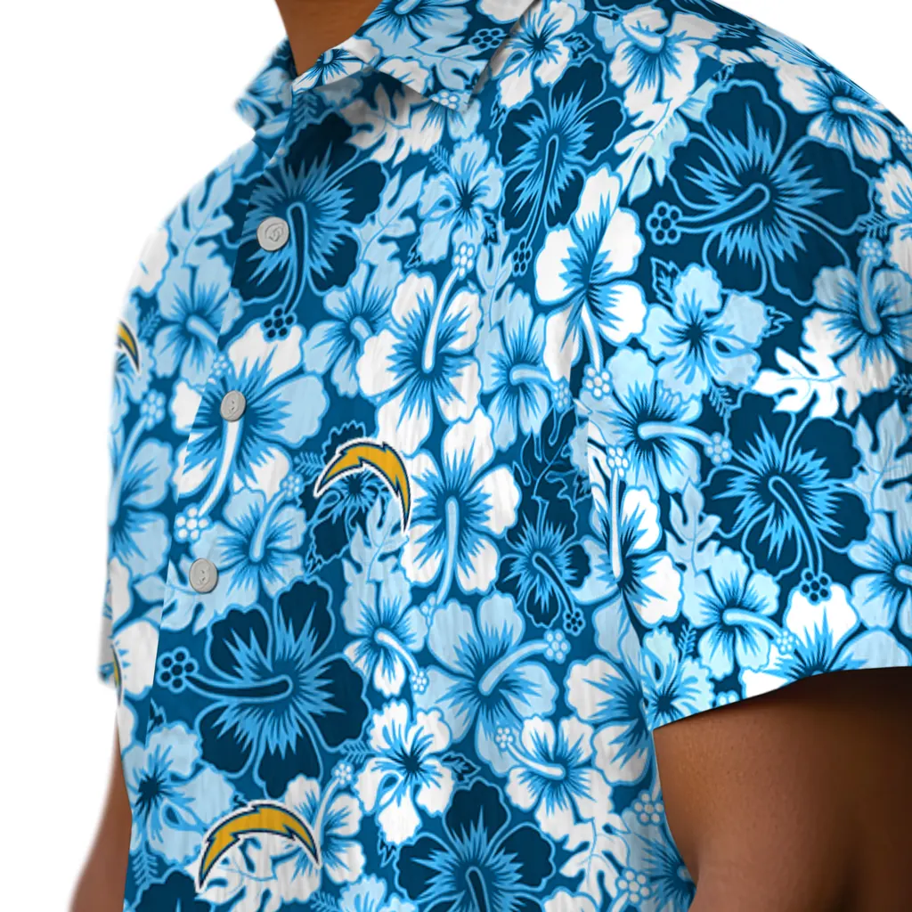 Los Angeles Chargers Hawaiian Shirt - Hibiscus Blooms los angeles chargers hibiscus blooms blue hawaiian shirts trendy