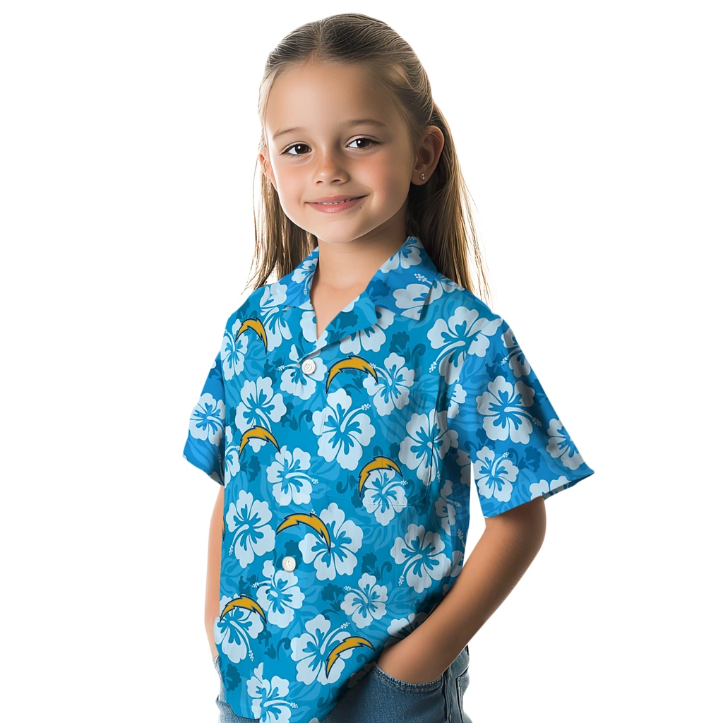 Los Angeles Chargers Hawaiian Shirt - Hibiscus Cluster los angeles chargers hibiscus cluster blue hawaiian shirts premium grade