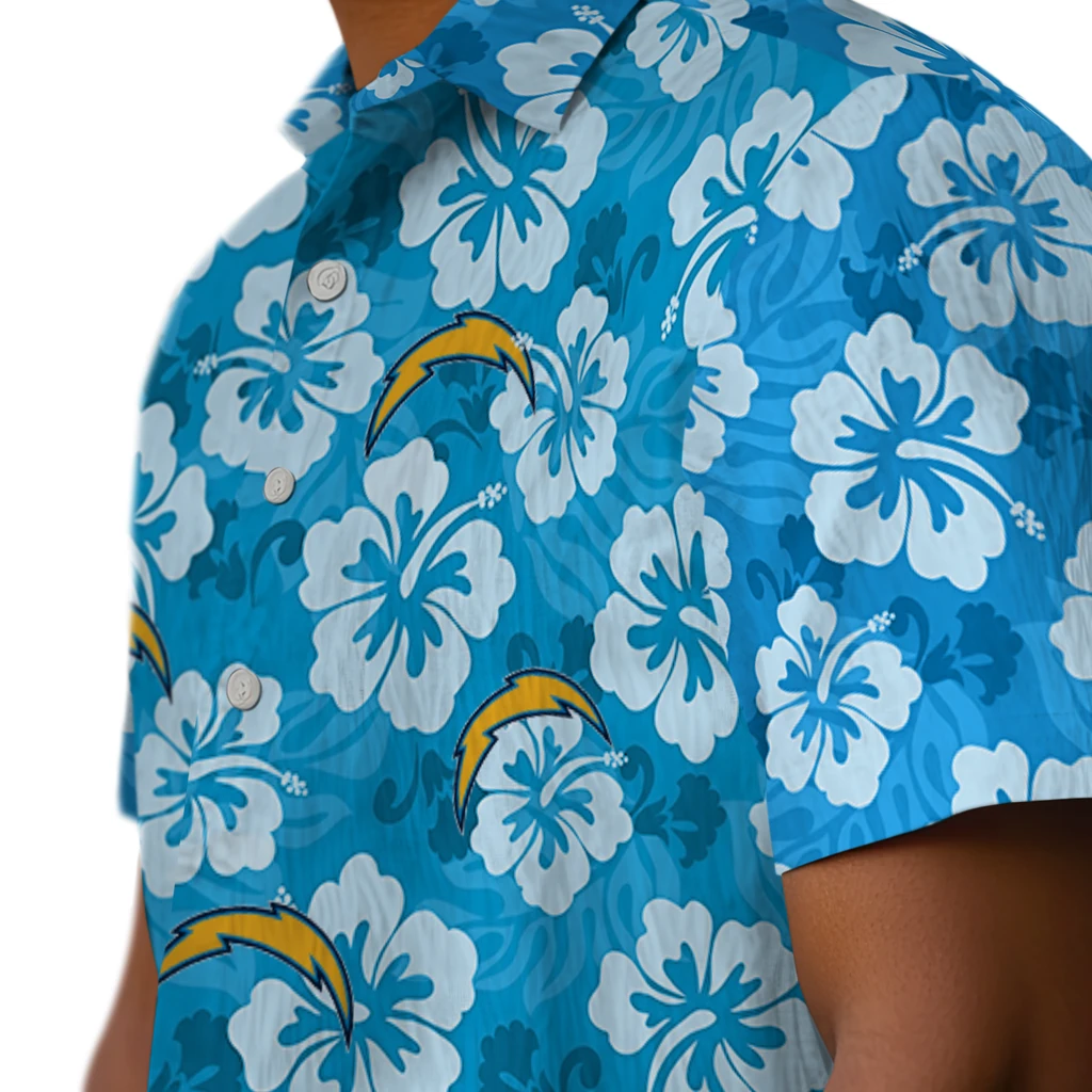 Los Angeles Chargers Hawaiian Shirt - Hibiscus Cluster los angeles chargers hibiscus cluster blue hawaiian shirts trendy