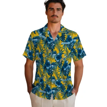 los angeles chargers hibiscus exotic blue hawaiian shirts fashion forward