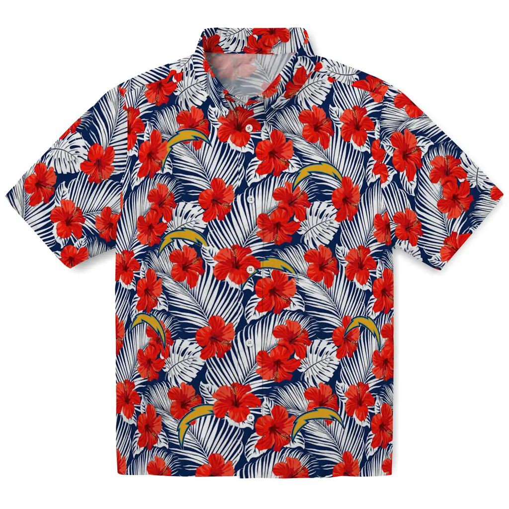 Los Angeles Chargers Hawaiian Shirt - Hibiscus Fiesta los angeles chargers hibiscus fiesta red royal blue hawaiian shirts best selling