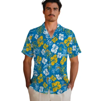 los angeles chargers hibiscus bloom blue hawaiian shirts fashion forward