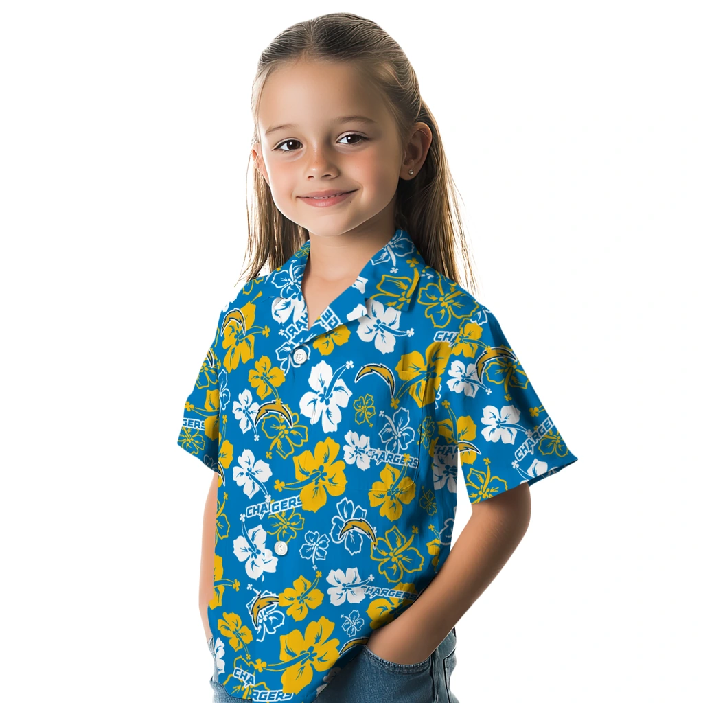 Los Angeles Chargers Hawaiian Shirt - Hibiscus Flower Design los angeles chargers hibiscus bloom blue hawaiian shirts premium grade