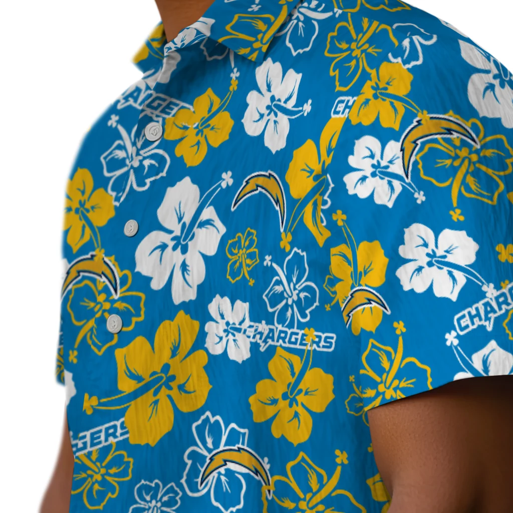 Los Angeles Chargers Hawaiian Shirt - Hibiscus Flower Design los angeles chargers hibiscus bloom blue hawaiian shirts trendy