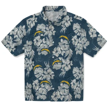 los angeles chargers hibiscus flowers navy blue hawaiian shirts best selling