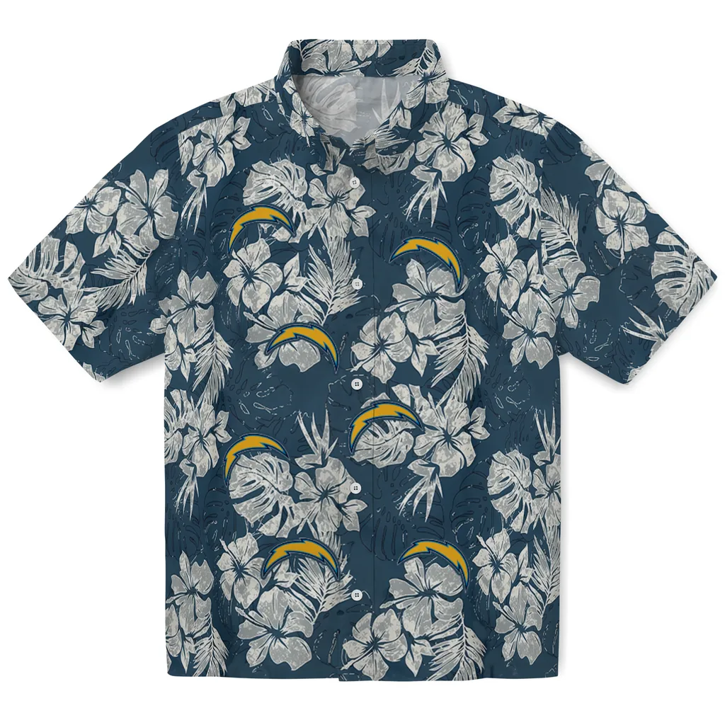 Los Angeles Chargers Hawaiian Shirt - Hibiscus Flowers los angeles chargers hibiscus flowers navy blue hawaiian shirts best selling