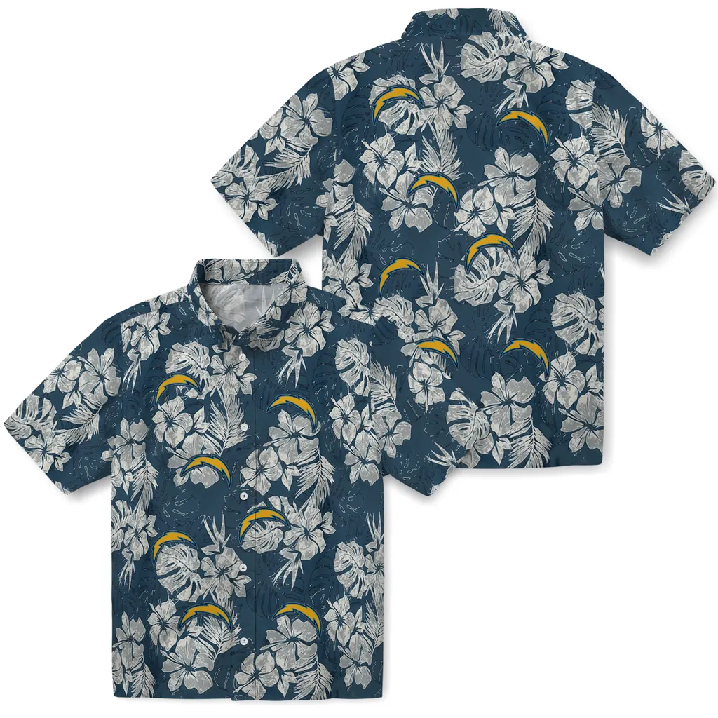 Los Angeles Chargers Hawaiian Shirt - Hibiscus Flowers los angeles chargers hibiscus flowers navy blue hawaiian shirts high quality