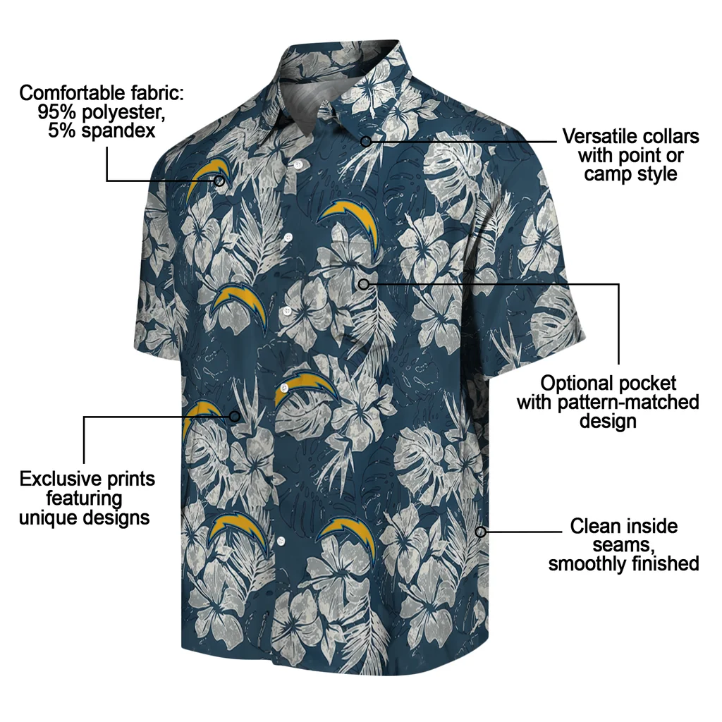 Los Angeles Chargers Hawaiian Shirt - Hibiscus Flowers los angeles chargers hibiscus flowers navy blue hawaiian shirts new arrival