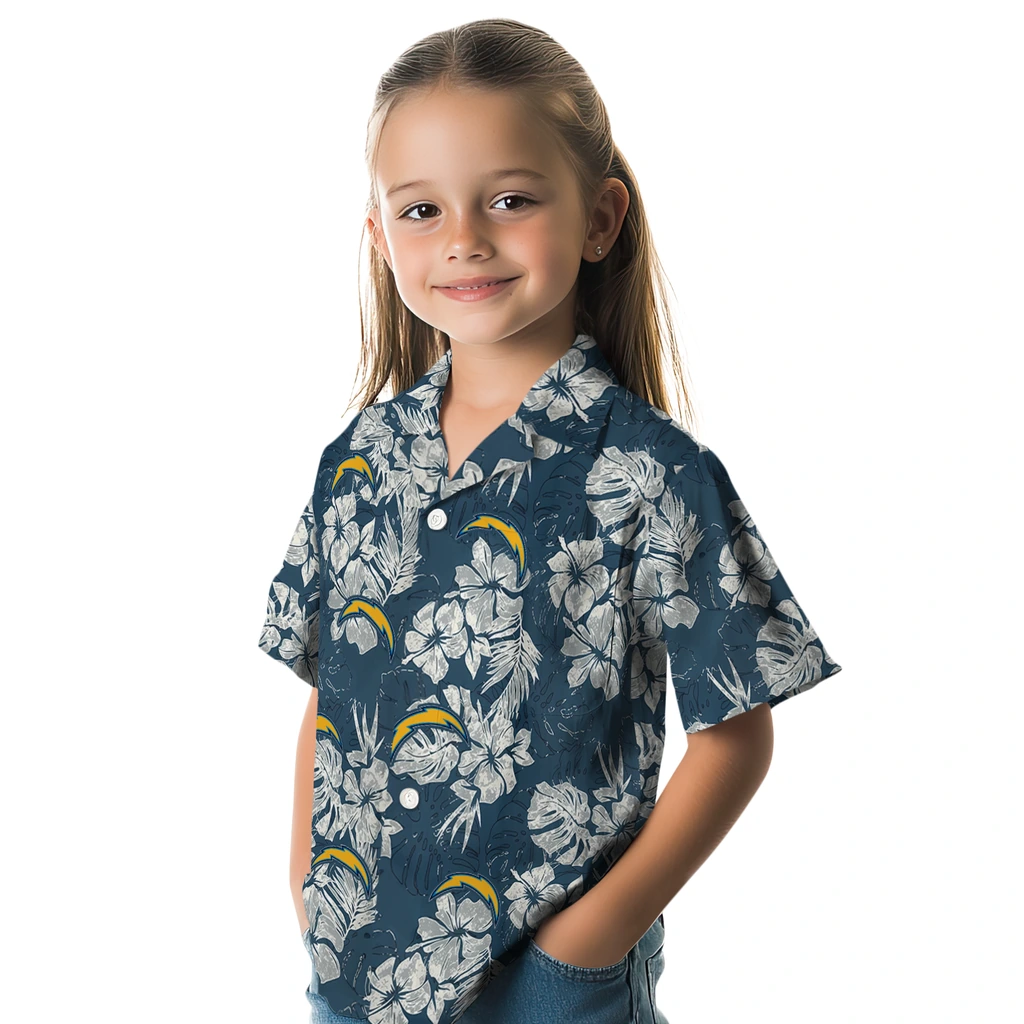 Los Angeles Chargers Hawaiian Shirt - Hibiscus Flowers los angeles chargers hibiscus flowers navy blue hawaiian shirts premium grade