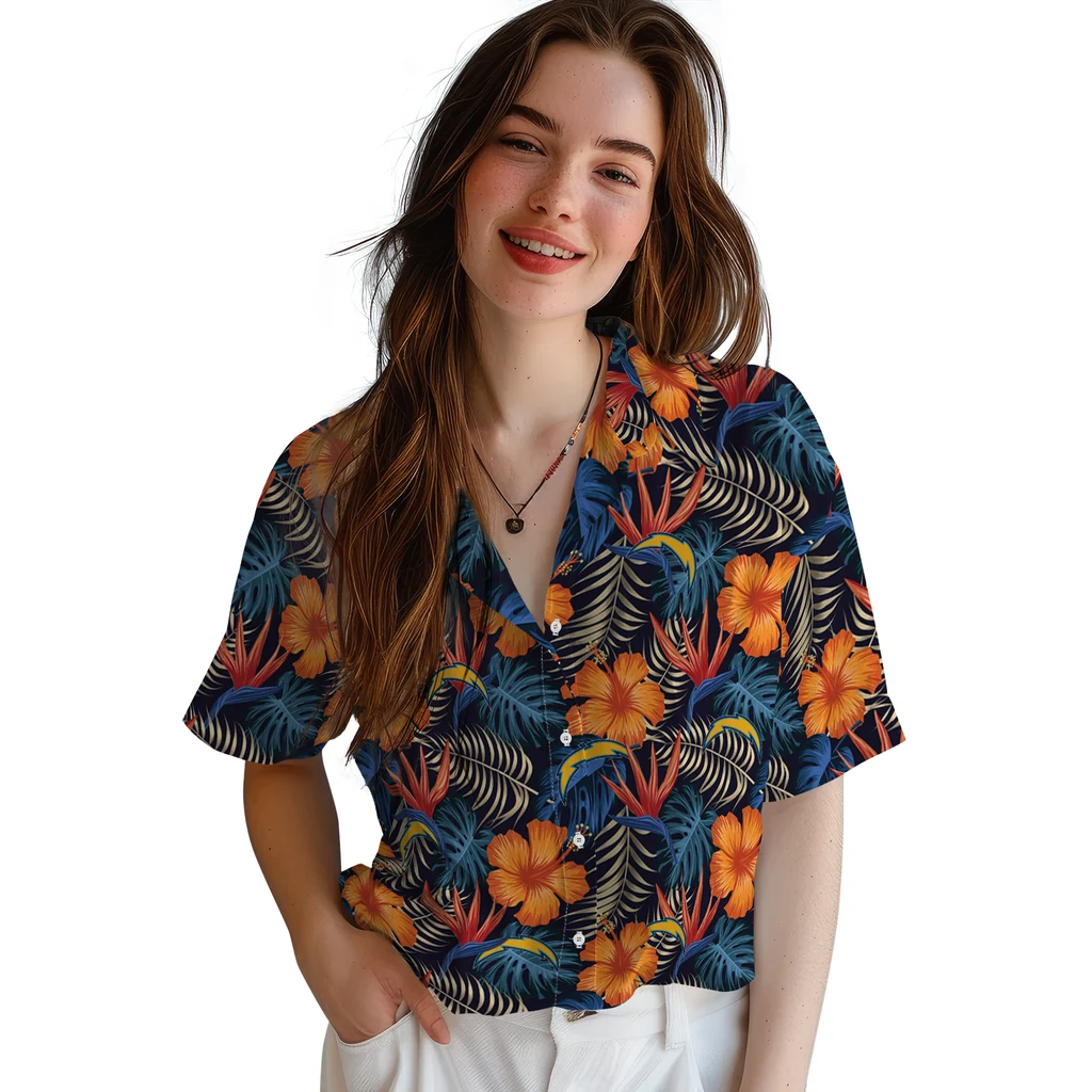 Los Angeles Chargers Hawaiian Shirt - Hibiscus Foliage los angeles chargers hibiscus foliage hawaiian shirts latest model