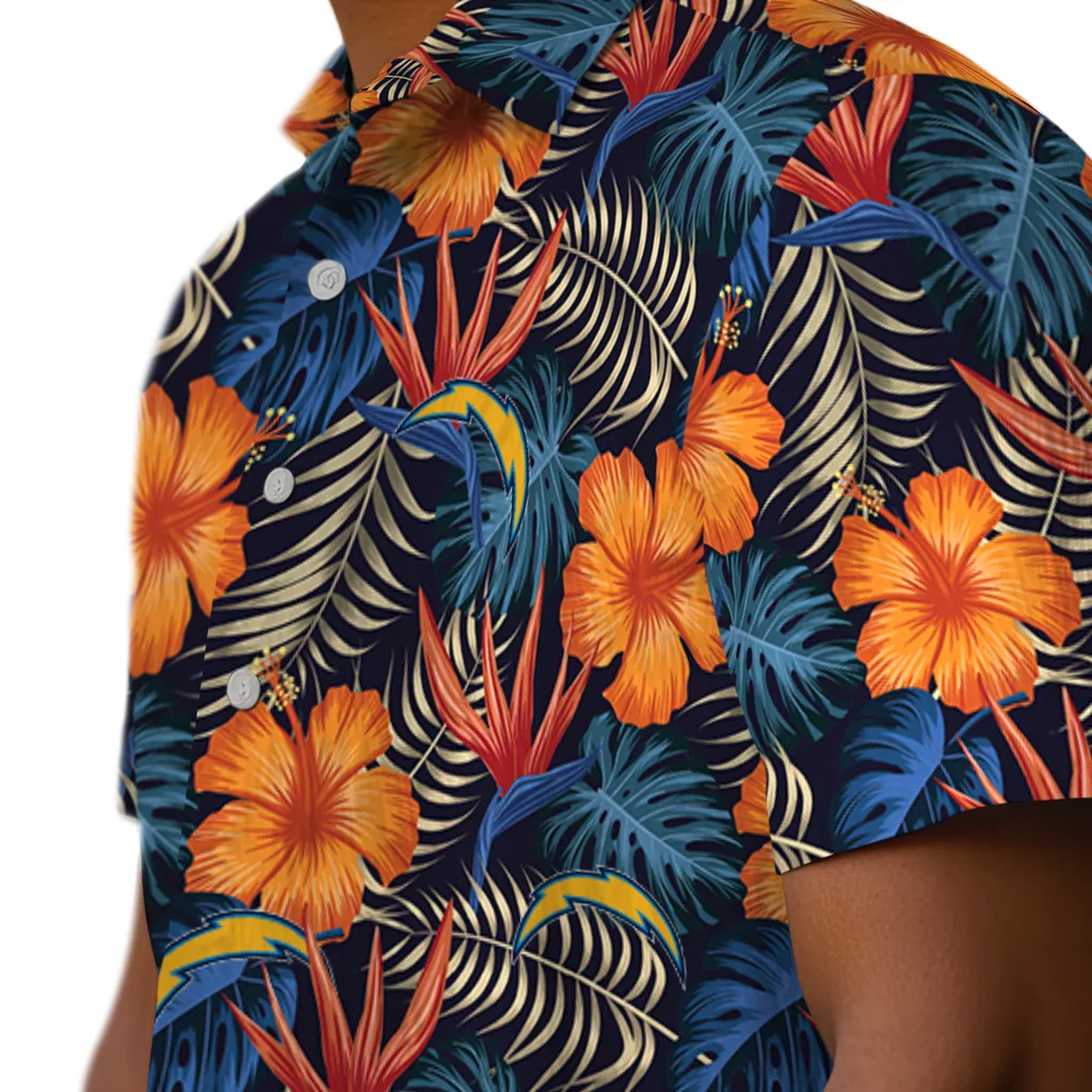 Los Angeles Chargers Hawaiian Shirt - Hibiscus Foliage los angeles chargers hibiscus foliage hawaiian shirts trendy