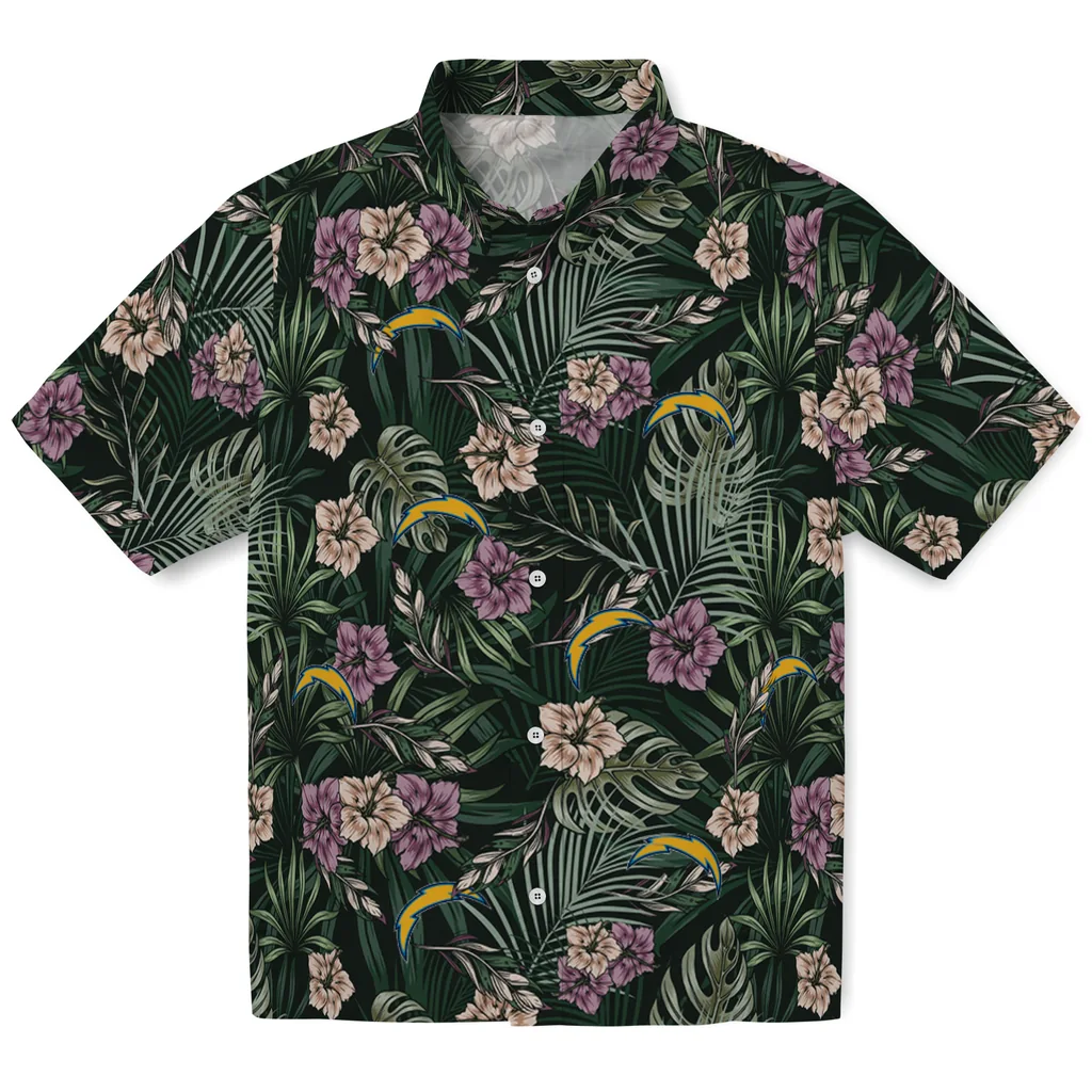 Los Angeles Chargers Hawaiian Shirt - Hibiscus Leaves Pattern los angeles chargers hibiscus leaves pattern green hawaiian shirts best selling