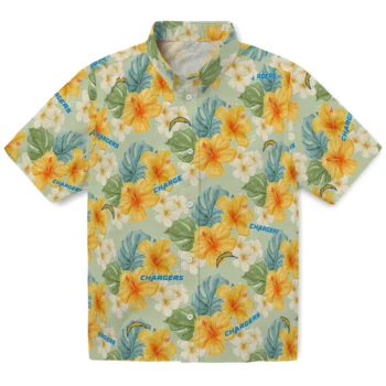 los angeles chargers hibiscus mood pale lime yellow hawaiian shirts best selling