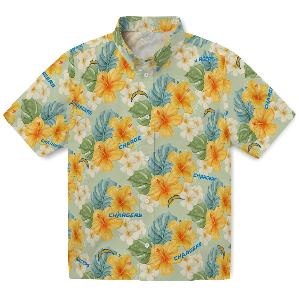 Los Angeles Chargers Hawaiian Shirt - Hibiscus Mood los angeles chargers hibiscus mood pale lime yellow hawaiian shirts best selling