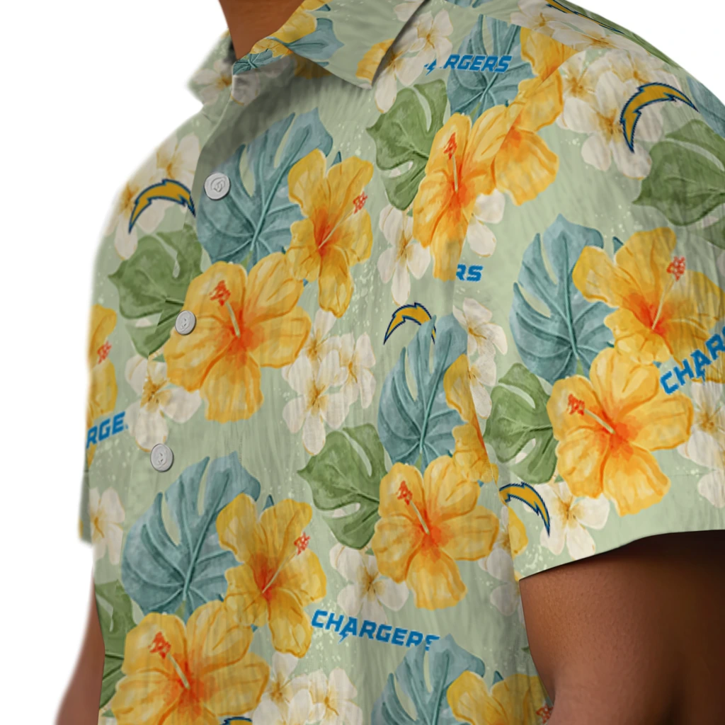 Los Angeles Chargers Hawaiian Shirt - Hibiscus Mood los angeles chargers hibiscus mood pale lime yellow hawaiian shirts trendy