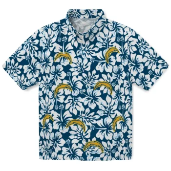 los angeles chargers hibiscus motif blue white hawaiian shirts best selling