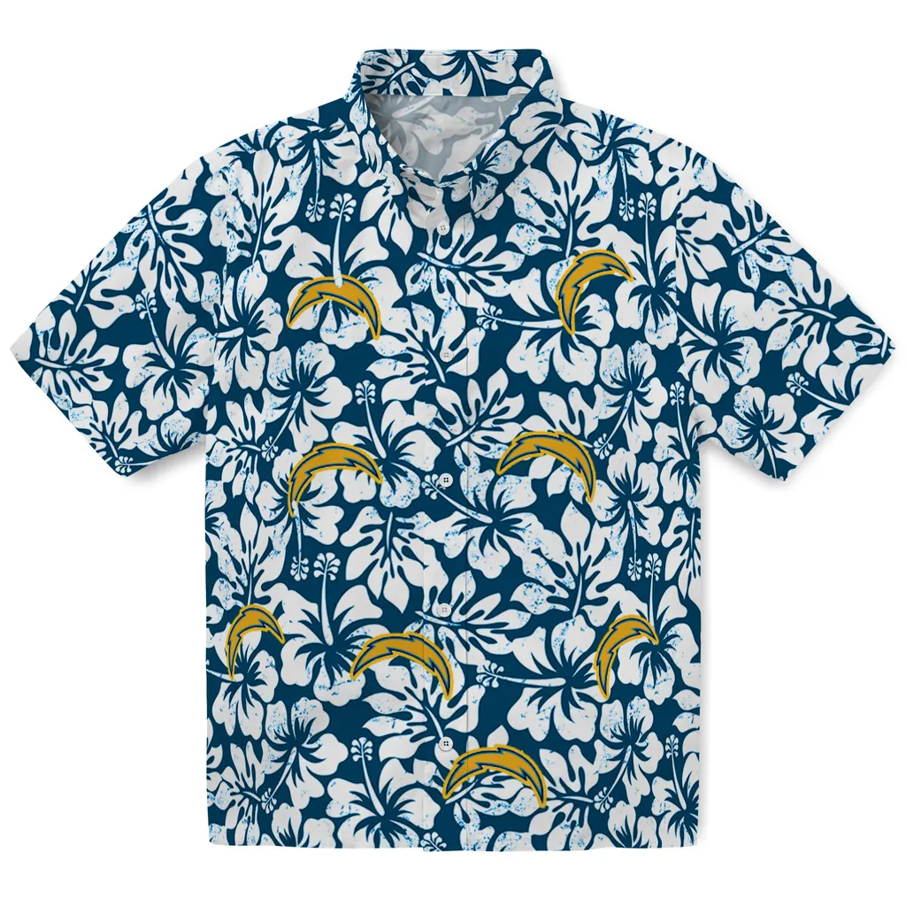 Los Angeles Chargers Hawaiian Shirt - Hibiscus Motif los angeles chargers hibiscus motif blue white hawaiian shirts best selling