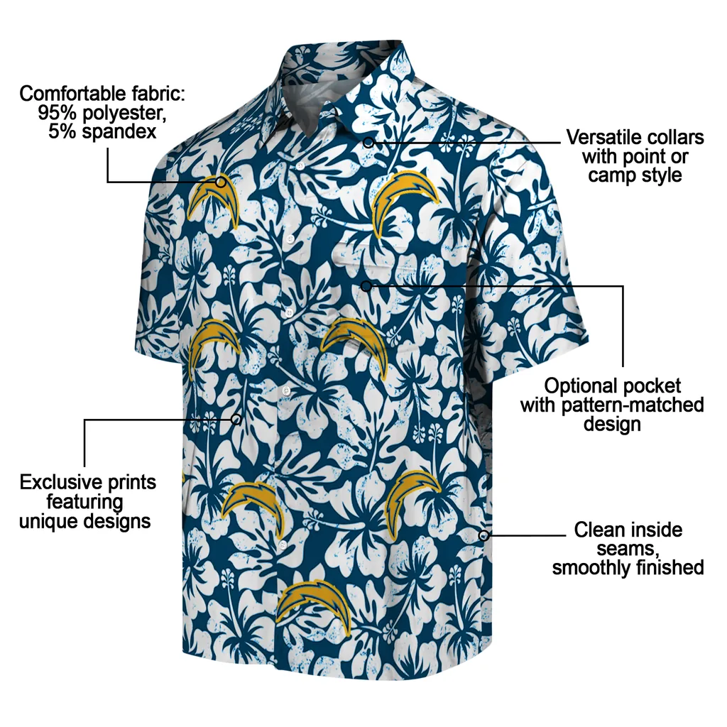 Los Angeles Chargers Hawaiian Shirt - Hibiscus Motif los angeles chargers hibiscus motif blue white hawaiian shirts new arrival