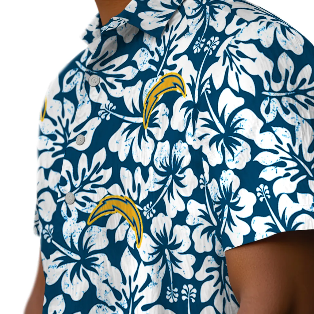 Los Angeles Chargers Hawaiian Shirt - Hibiscus Motif los angeles chargers hibiscus motif blue white hawaiian shirts trendy