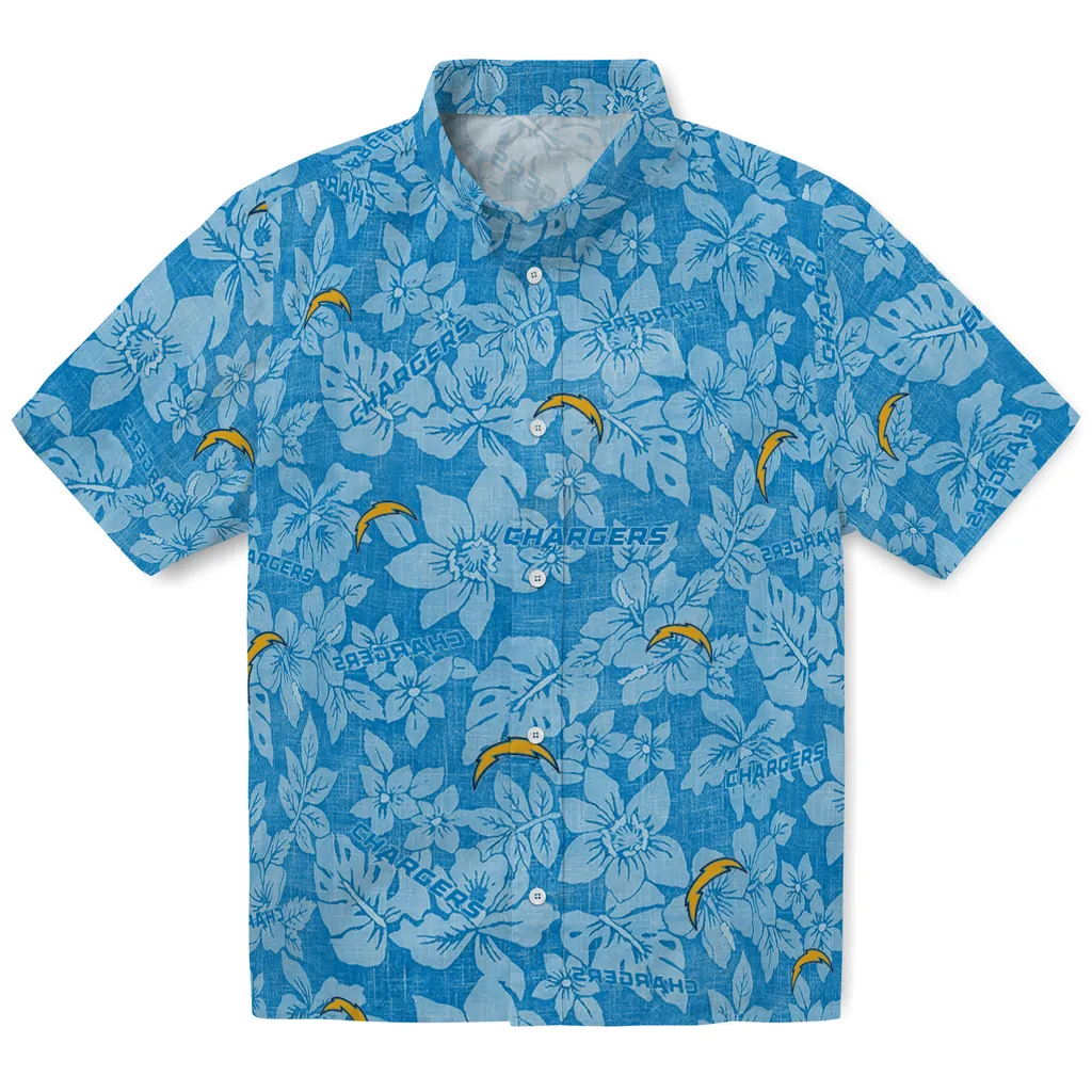 Los Angeles Chargers Hawaiian Shirt - Hibiscus Oasis los angeles chargers hibiscus oasis blue hawaiian shirts best selling