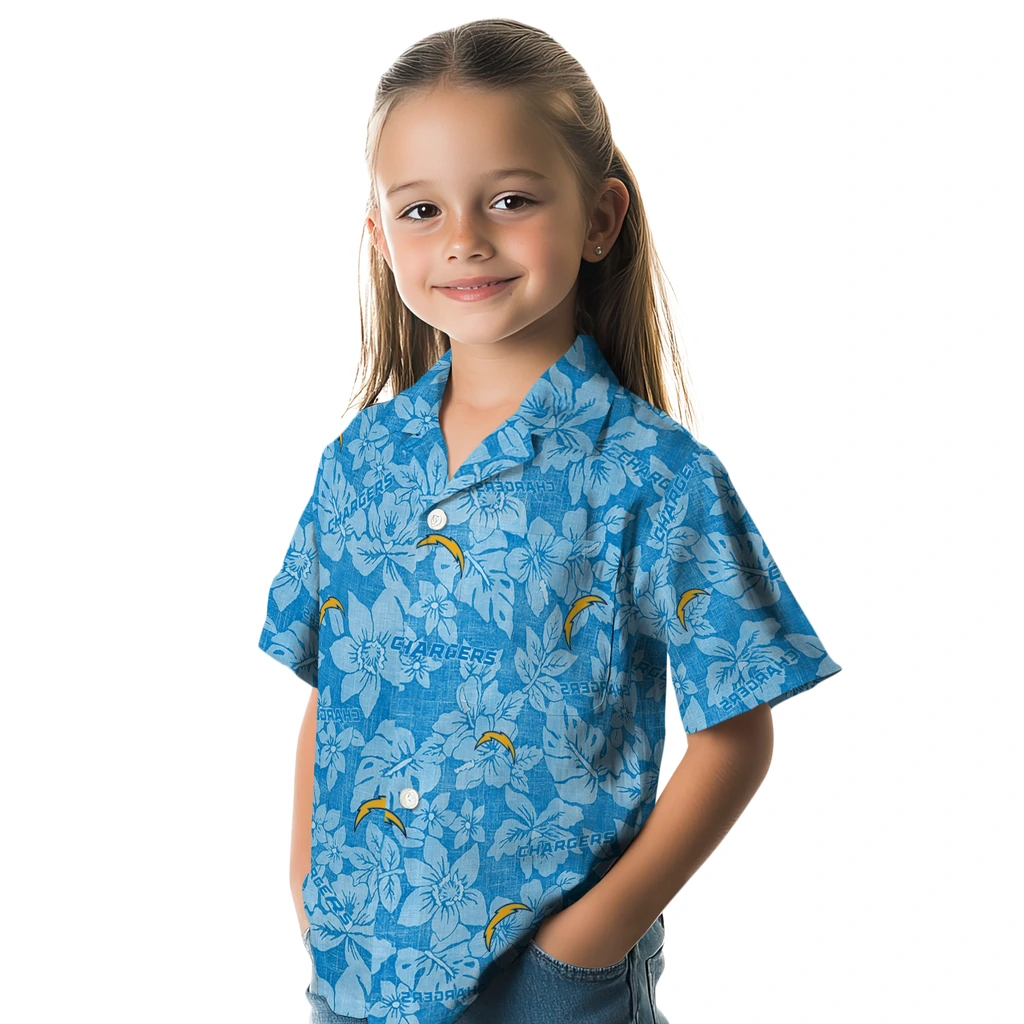 Los Angeles Chargers Hawaiian Shirt - Hibiscus Oasis los angeles chargers hibiscus oasis blue hawaiian shirts premium grade