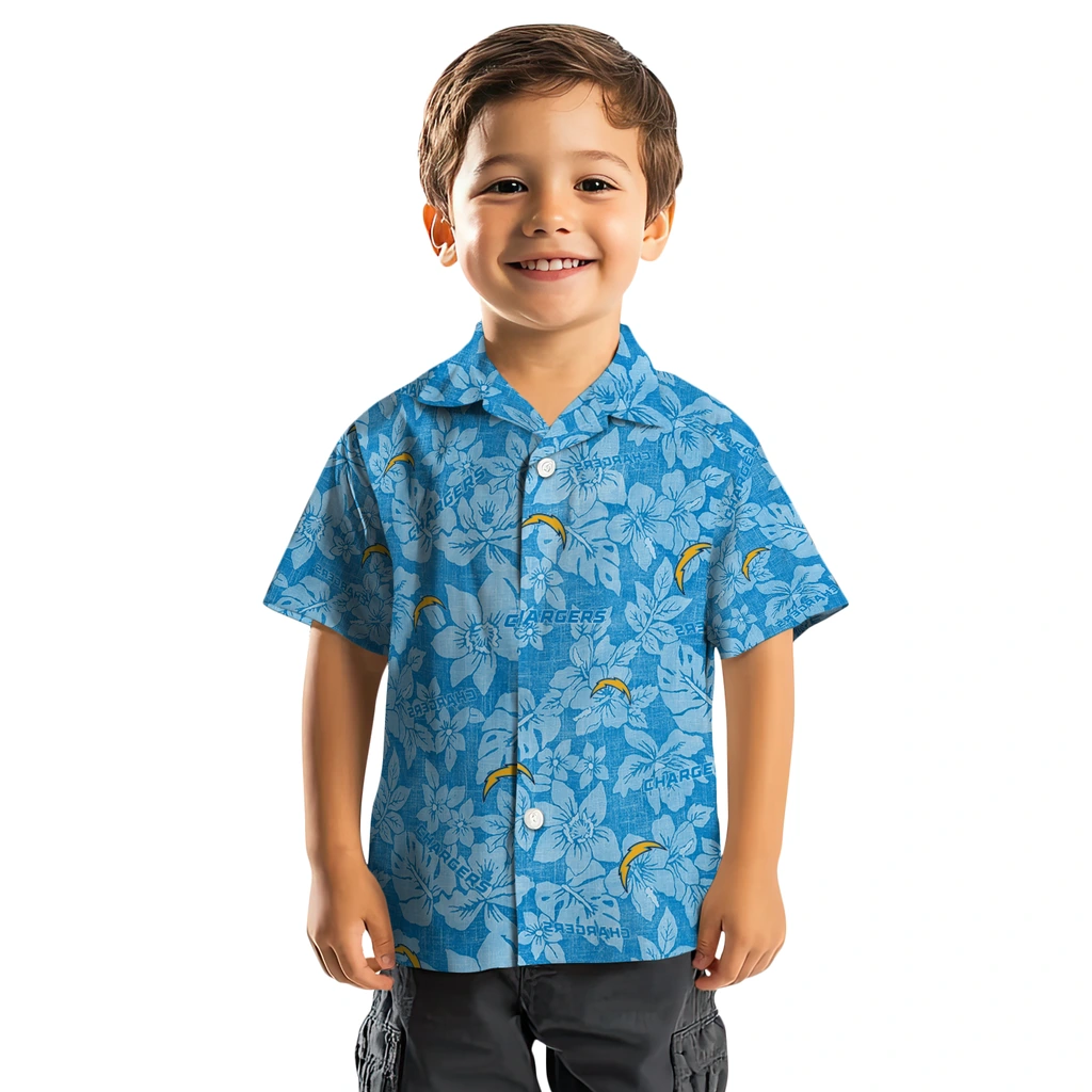 Los Angeles Chargers Hawaiian Shirt - Hibiscus Oasis los angeles chargers hibiscus oasis blue hawaiian shirts top rated