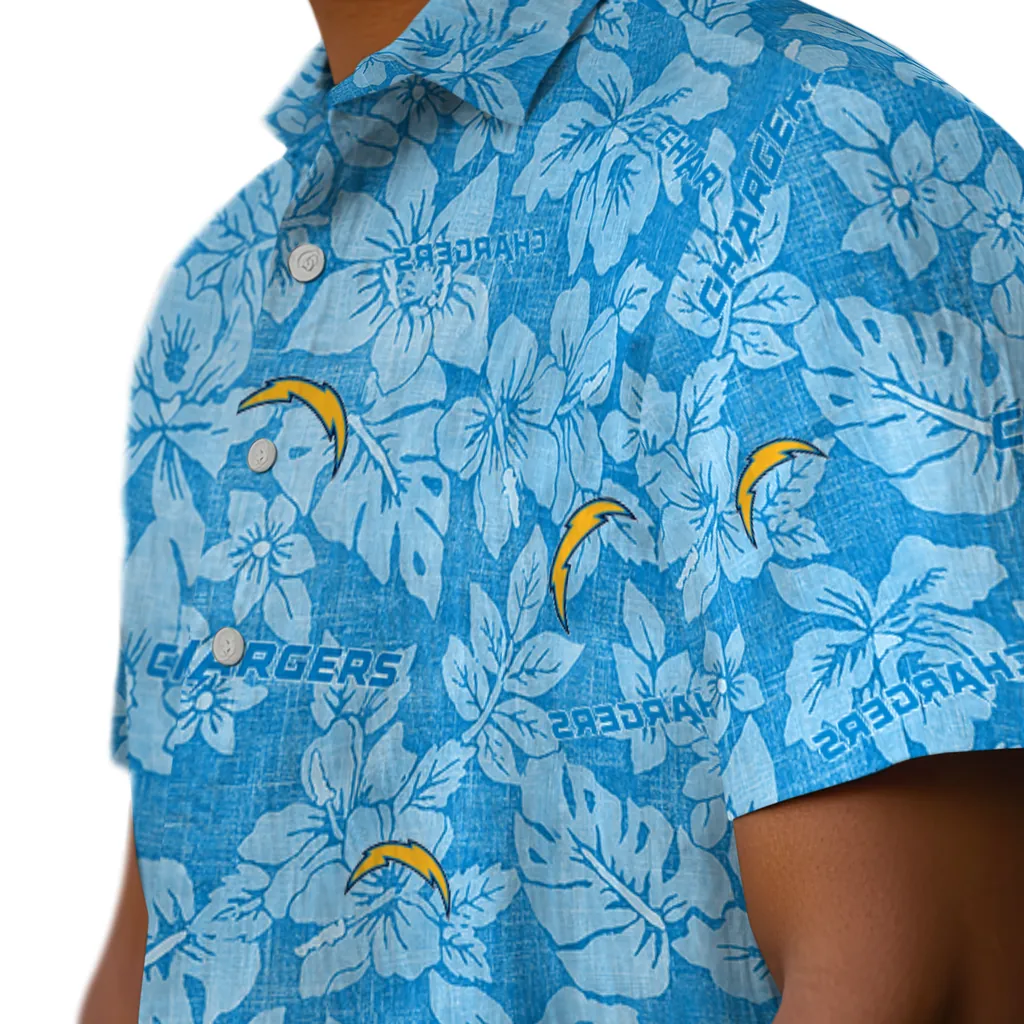 Los Angeles Chargers Hawaiian Shirt - Hibiscus Oasis los angeles chargers hibiscus oasis blue hawaiian shirts trendy