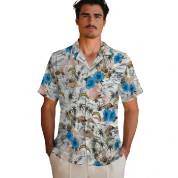 los angeles chargers hibiscus seaside white hawaiian shirts fashion forward