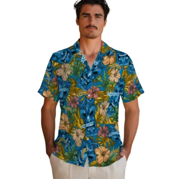 los angeles chargers tiki jungle blue hawaiian shirts fashion forward