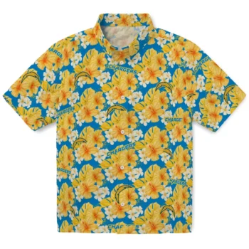 los angeles chargers hibiscus tropics blue yellow hawaiian shirts best selling