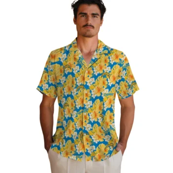 los angeles chargers hibiscus tropics blue yellow hawaiian shirts fashion forward