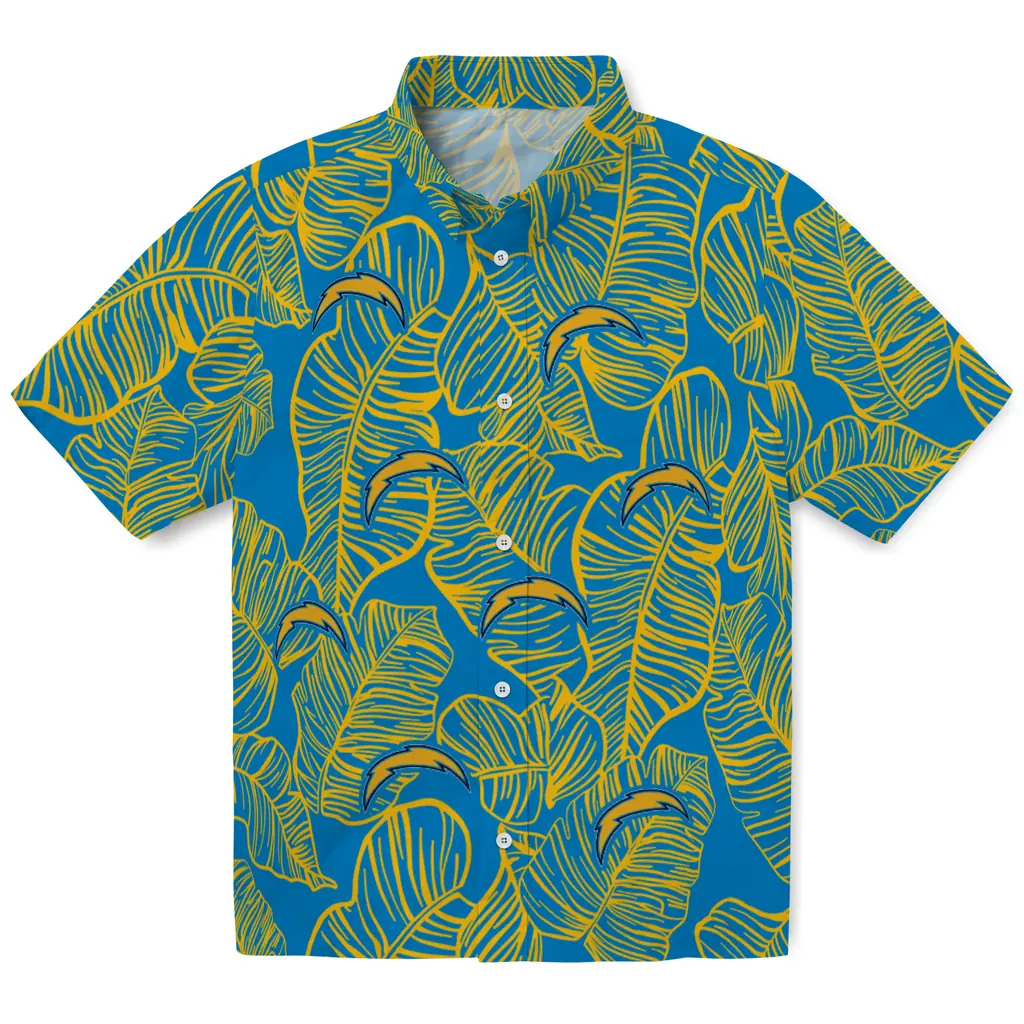 Los Angeles Chargers Hawaiian Shirt - Leaf Outline los angeles chargers leaf outline blue hawaiian shirts best selling