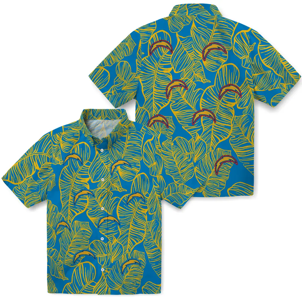 Los Angeles Chargers Hawaiian Shirt - Leaf Outline los angeles chargers leaf outline blue hawaiian shirts high quality