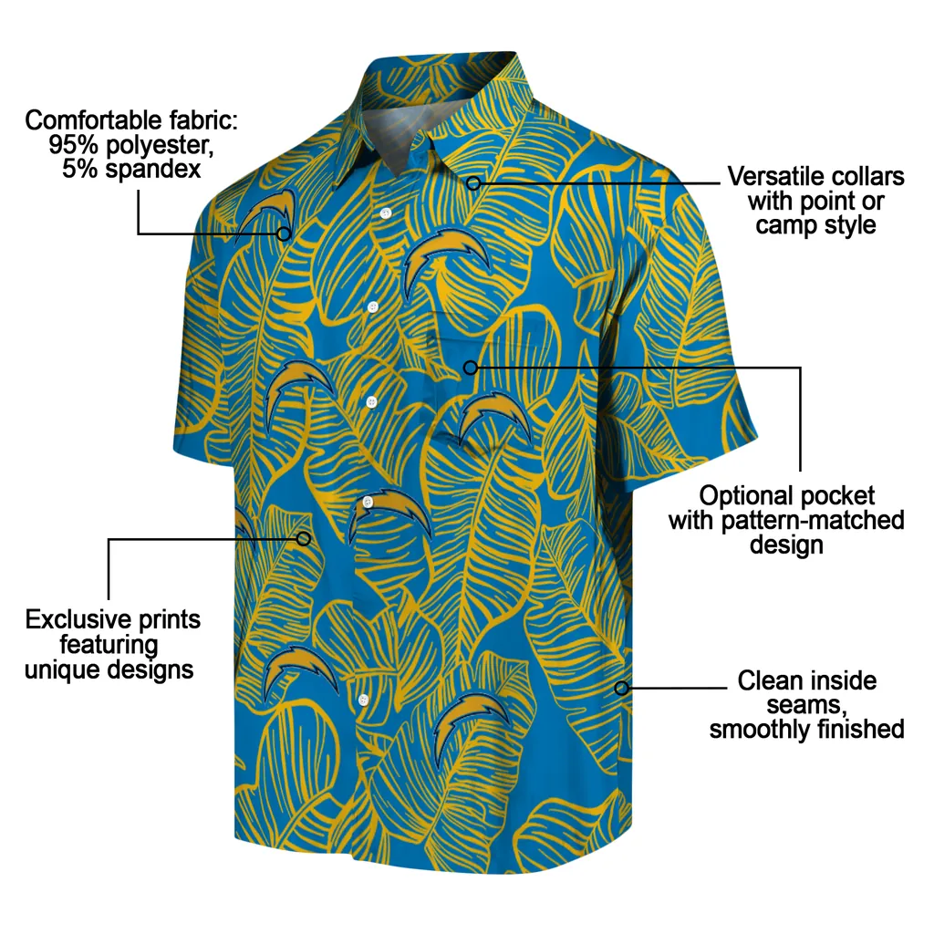 Los Angeles Chargers Hawaiian Shirt - Leaf Outline los angeles chargers leaf outline blue hawaiian shirts new arrival