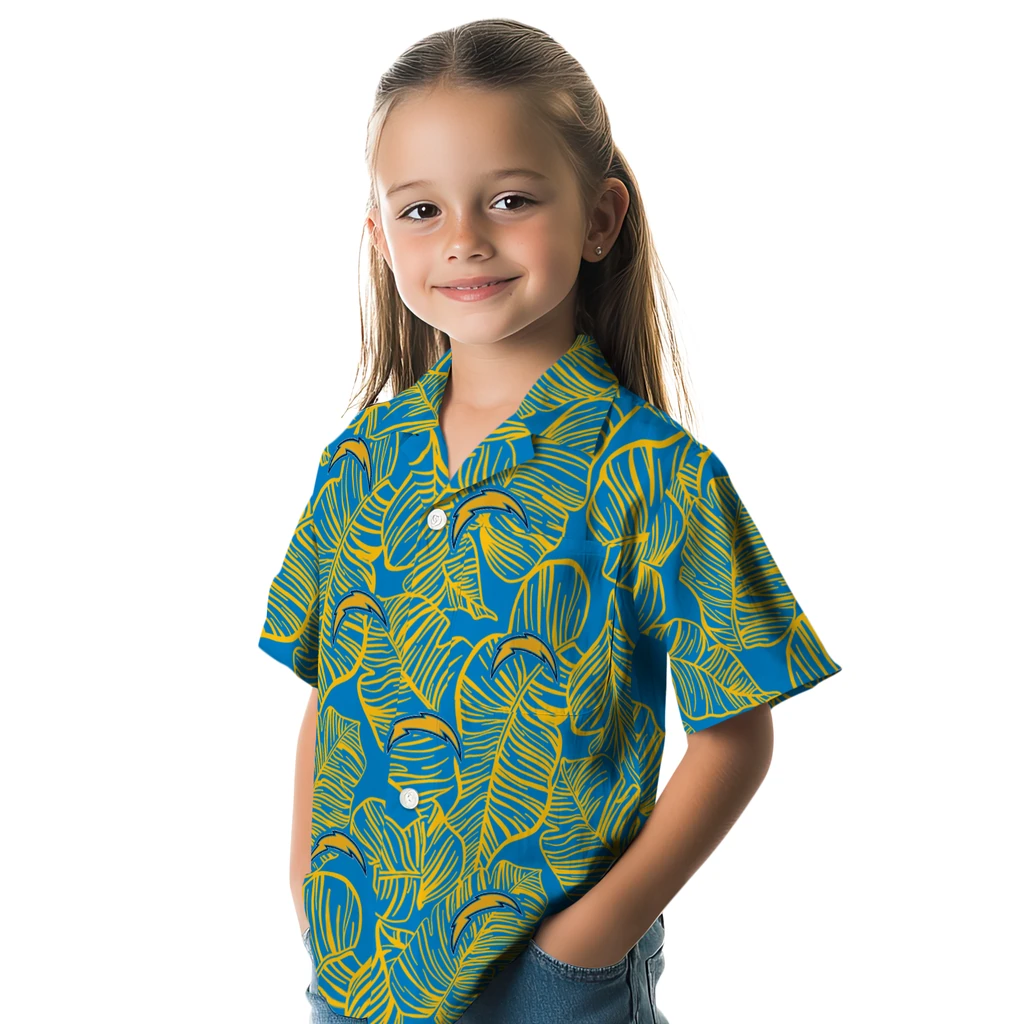 Los Angeles Chargers Hawaiian Shirt - Leaf Outline los angeles chargers leaf outline blue hawaiian shirts premium grade