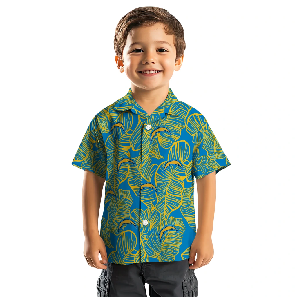 Los Angeles Chargers Hawaiian Shirt - Leaf Outline los angeles chargers leaf outline blue hawaiian shirts top rated