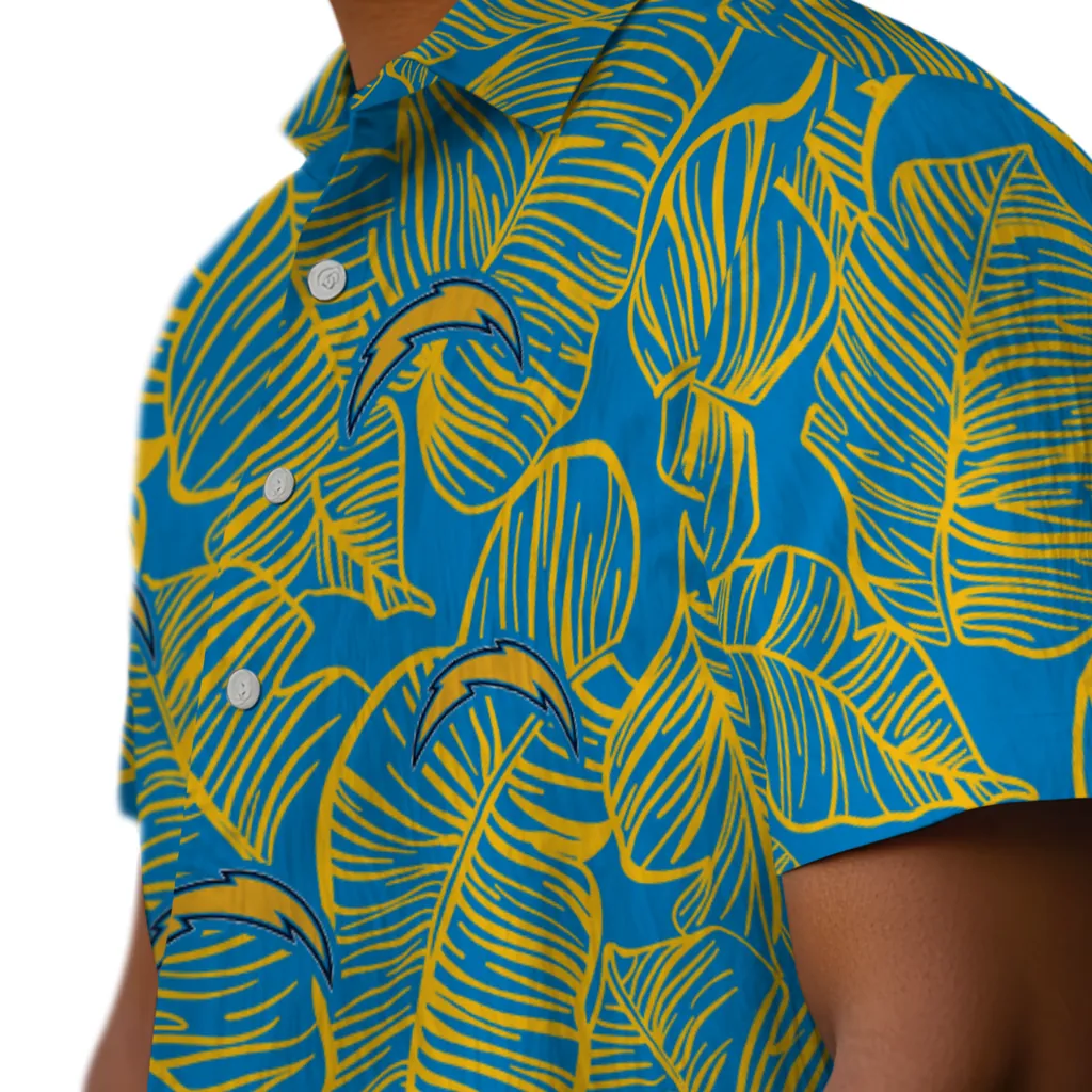 Los Angeles Chargers Hawaiian Shirt - Leaf Outline los angeles chargers leaf outline blue hawaiian shirts trendy