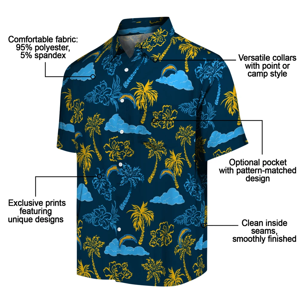 Los Angeles Chargers Hawaiian Shirt - Palm And Clouds los angeles chargers palm and clouds blue hawaiian shirts new arrival