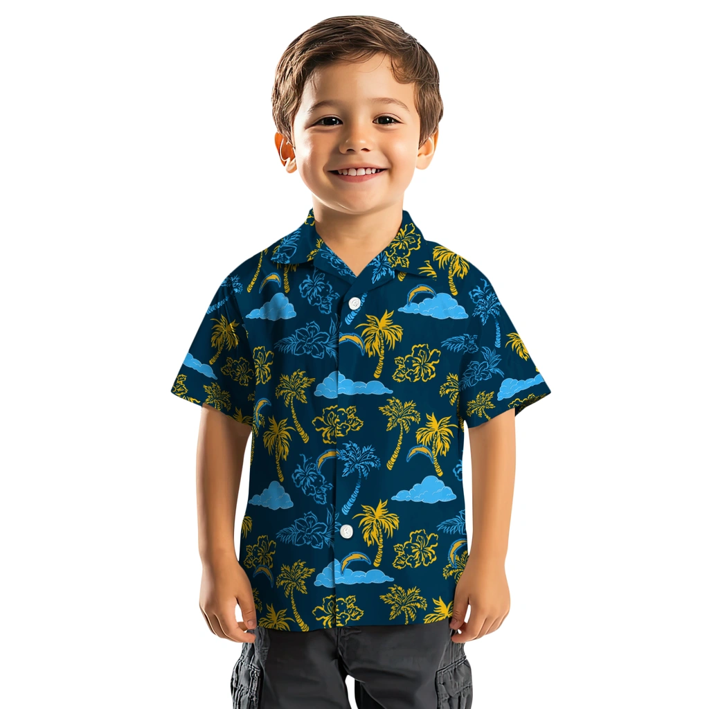 Los Angeles Chargers Hawaiian Shirt - Palm And Clouds los angeles chargers palm and clouds blue hawaiian shirts top rated