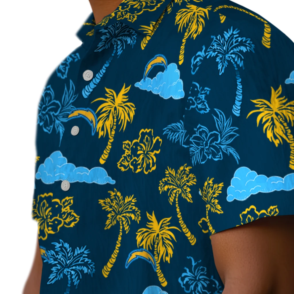 Los Angeles Chargers Hawaiian Shirt - Palm And Clouds los angeles chargers palm and clouds blue hawaiian shirts trendy