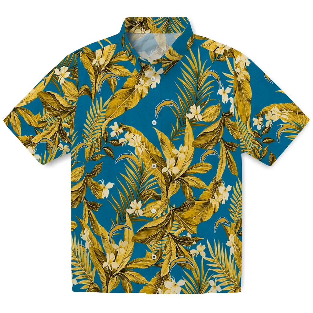 Los Angeles Chargers Hawaiian Shirt - Palm Leaves los angeles chargers palm leaves blue hawaiian shirts best selling