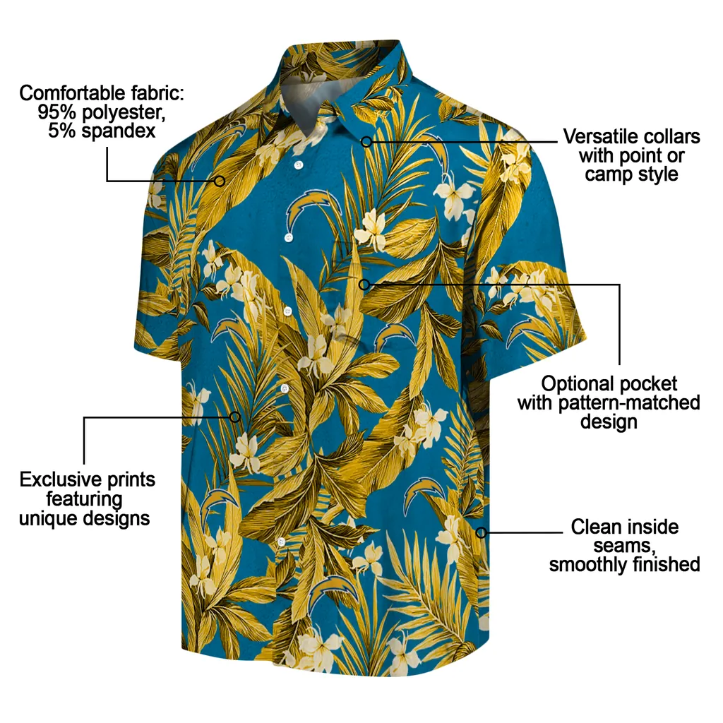 Los Angeles Chargers Hawaiian Shirt - Palm Leaves los angeles chargers palm leaves blue hawaiian shirts new arrival