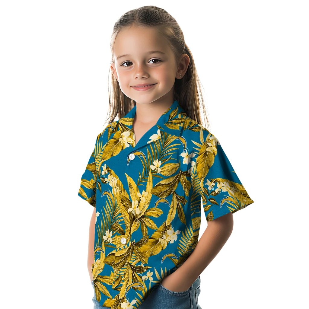 Los Angeles Chargers Hawaiian Shirt - Palm Leaves los angeles chargers palm leaves blue hawaiian shirts premium grade