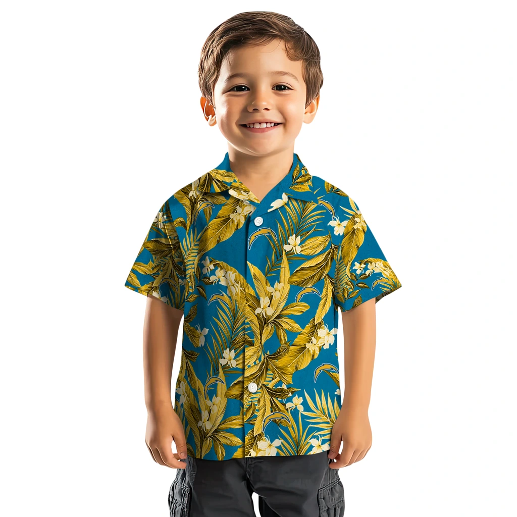 Los Angeles Chargers Hawaiian Shirt - Palm Leaves los angeles chargers palm leaves blue hawaiian shirts top rated