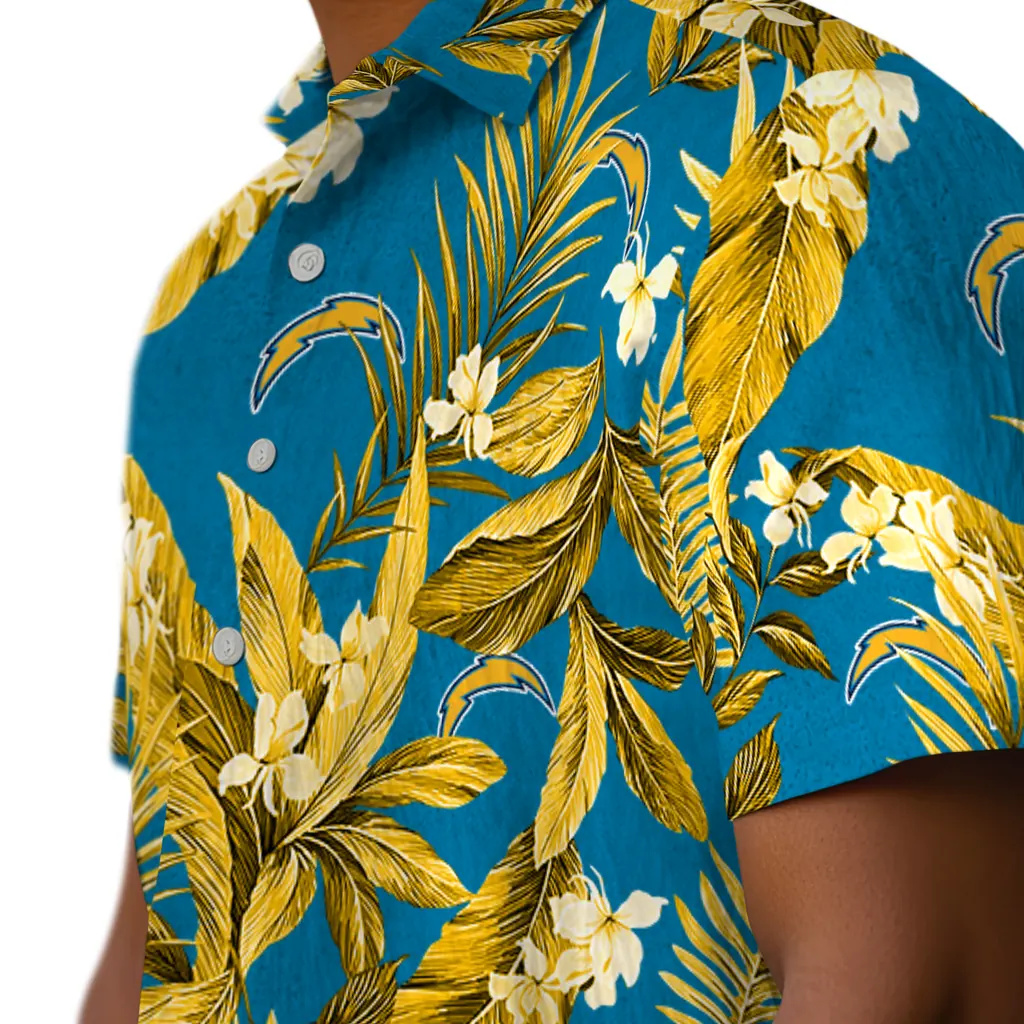 Los Angeles Chargers Hawaiian Shirt - Palm Leaves los angeles chargers palm leaves blue hawaiian shirts trendy