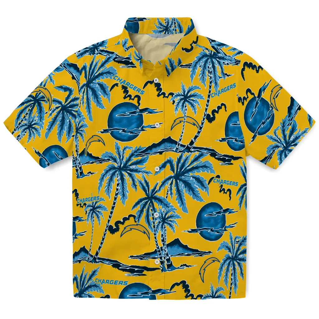 Los Angeles Chargers Hawaiian Shirt - Palm Sunset los angeles chargers palm sunset hawaiian shirts best selling