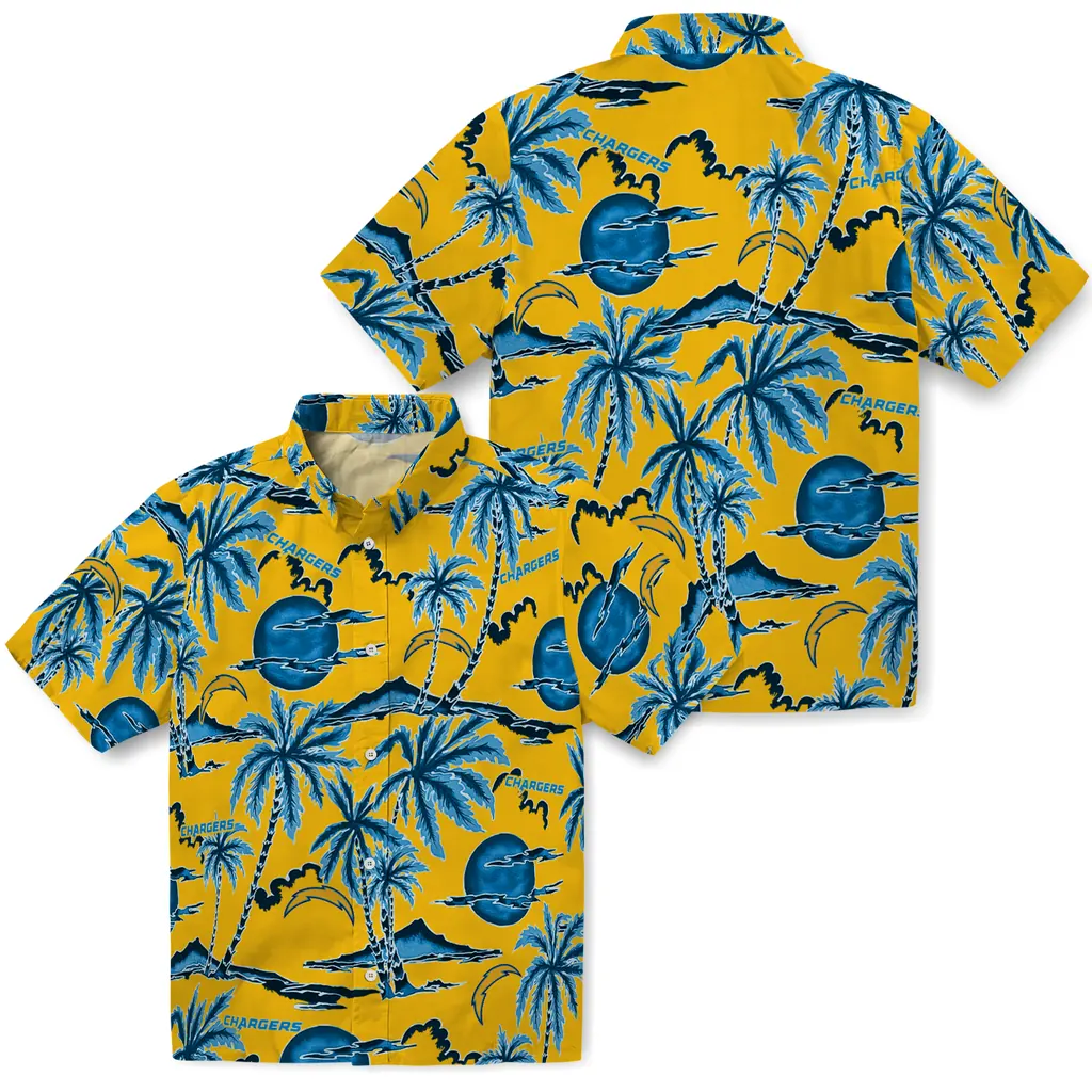 Los Angeles Chargers Hawaiian Shirt - Palm Sunset los angeles chargers palm sunset hawaiian shirts high quality