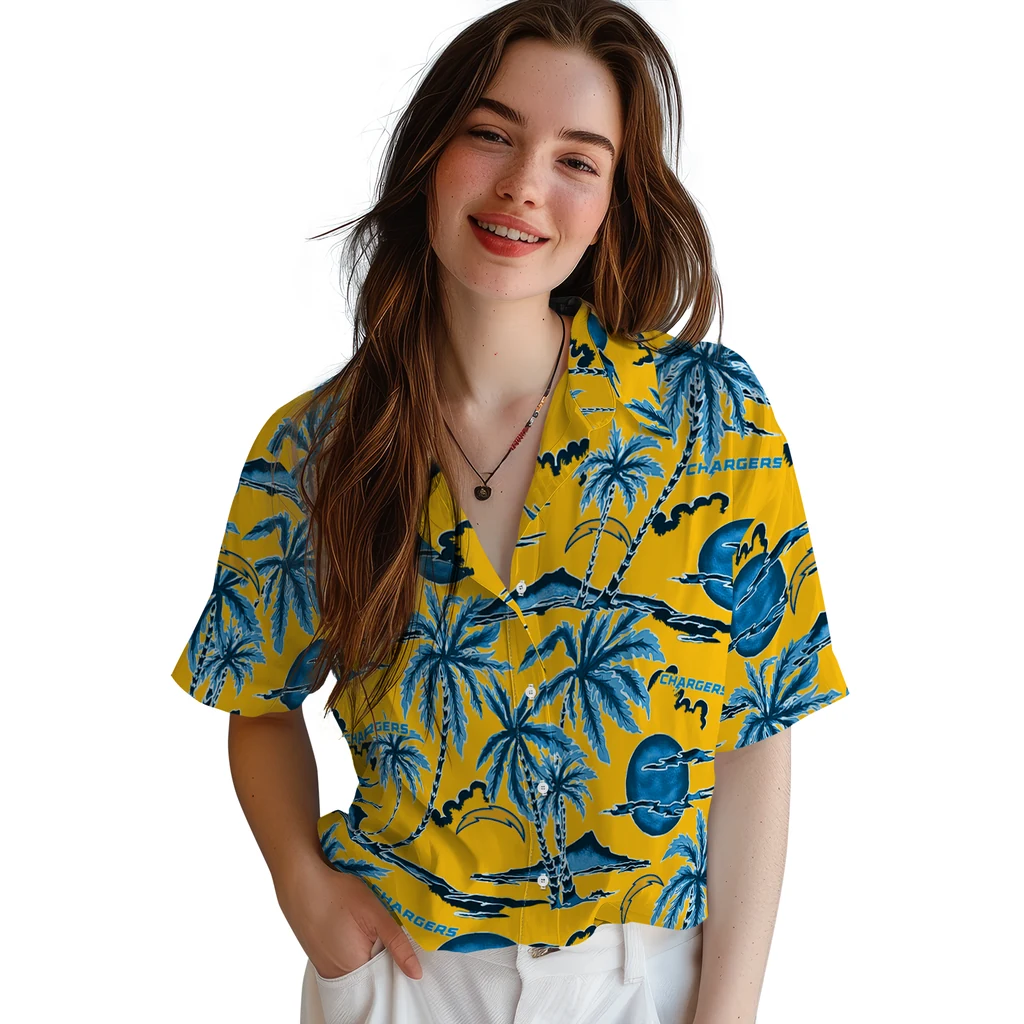 Los Angeles Chargers Hawaiian Shirt - Palm Sunset los angeles chargers palm sunset hawaiian shirts latest model